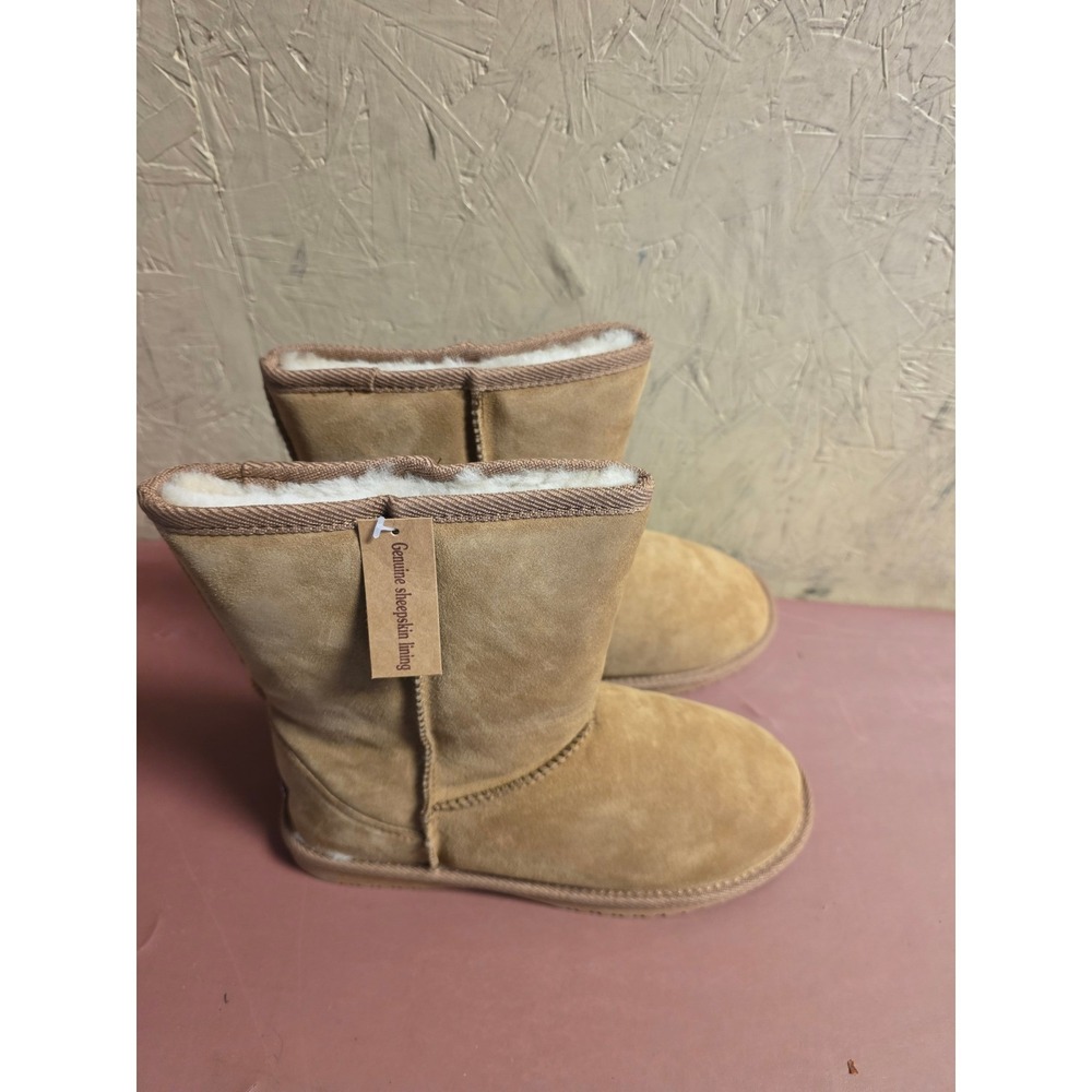 Tamarac Audrey Chestnut Sheepskin Boots Suede Shearling Mid Calf Womens 9 NEW